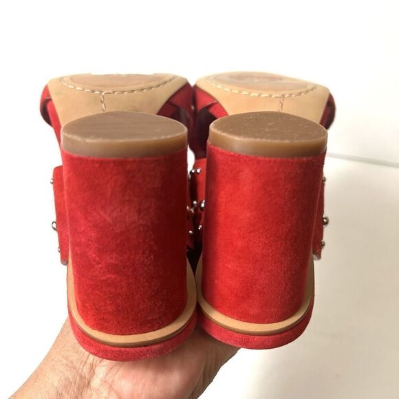 Vince Camuto Red Heeled Sandals Womens 6M Red Suede Studded Slip On Open Toe New - Picture 8 of 12